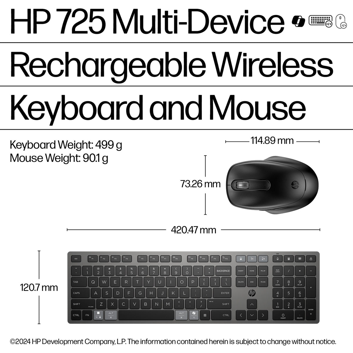 HP 720 Multi-Device Rechargeable Wireless Keyboard and Mouse Combo
