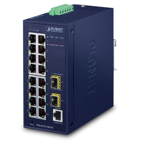 PLANET IGS-4215-16T2S network switch, Managed, 16-port, blue