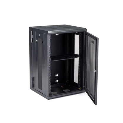 StarTech.com 4-Post 18U Wall Mount Network Cabinet with 1U Shelf, 19" Hinged Wall-Mounted Server Rack for Data / AV / Electronics / Computer Equipment, Flexible Vented Rack Enclosure