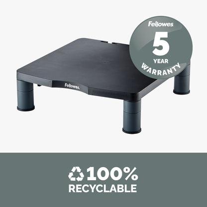 Fellowes Computer Monitor Stand with 3 Height Adjustments - Standard Monitor Riser with Cable Management - Ergonomic Adjustable Monitor Stand for Computers - Max Weight 27KG/Max Size 21" - Graphite