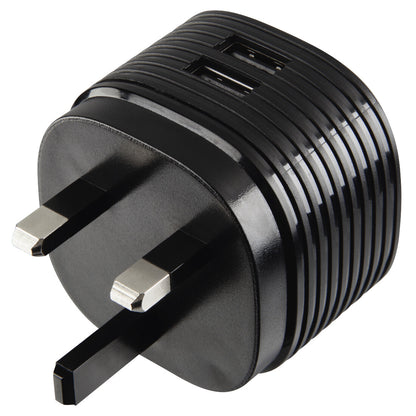 Hama Dual Charger, 2x USB, 2.4A with UK plug, black