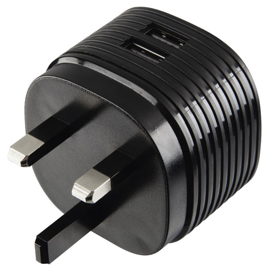 Hama Dual Charger, 2x USB, 2.4A with UK plug, black
