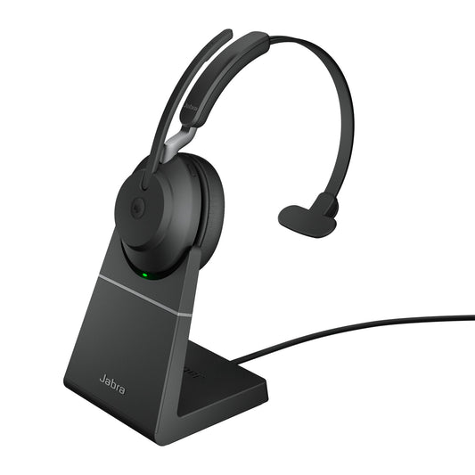 Jabra Evolve2 65 USB-A Black MS Chrg stand Mono headset, Head-band, Wireless connection, Boom microphone, Office/Call center