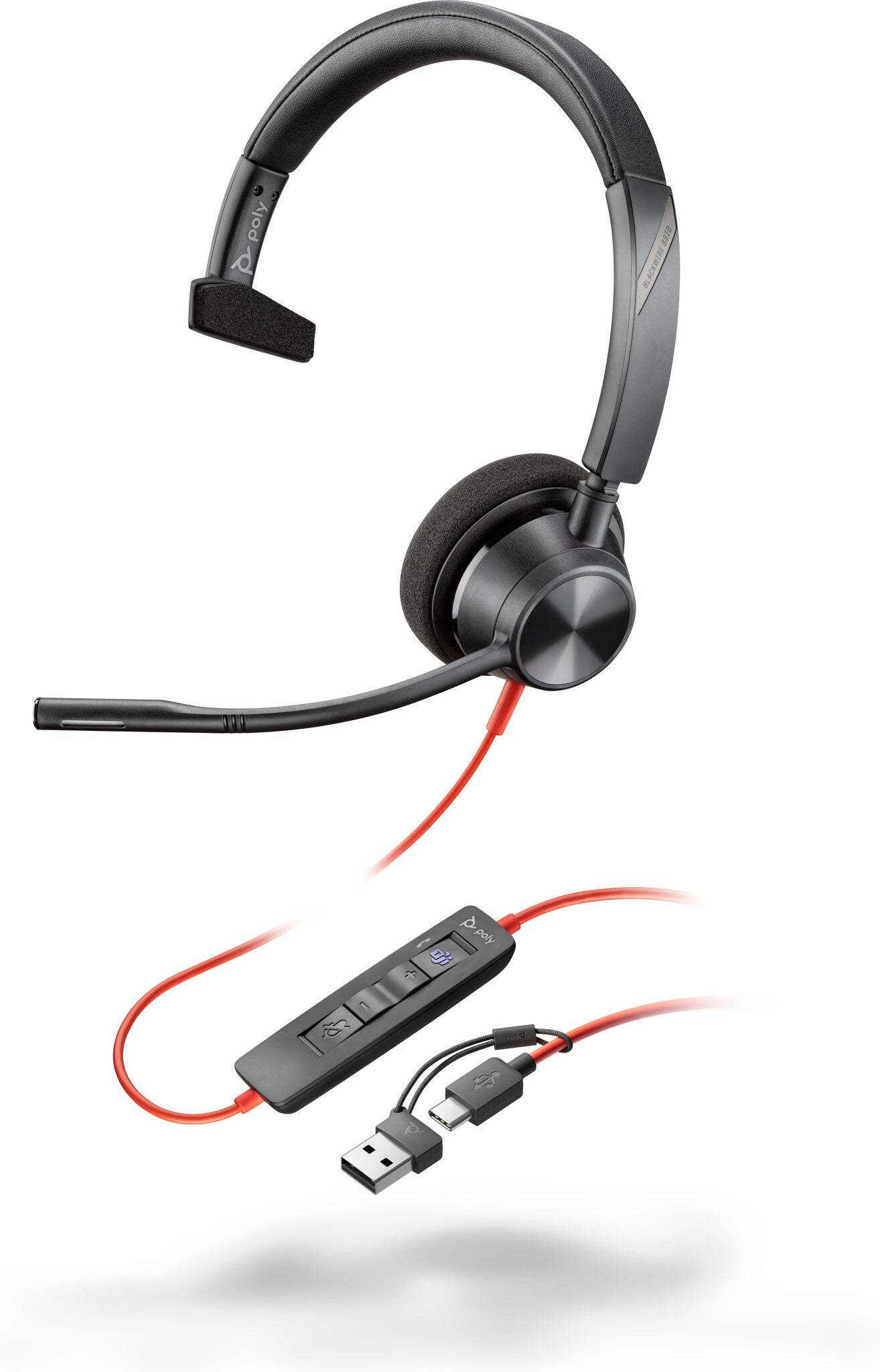 POLY Blackwire 3310 Microsoft Teams Certified Headset +USB-C/A Adapter TAA