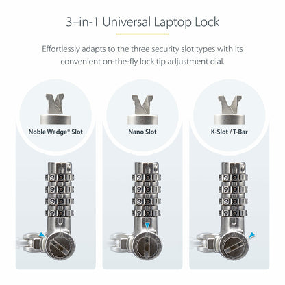StarTech.com 25-Pack Universal Laptop Lock 6.6ft (2m), Serialized Security Cable for Notebook, Compatible With Noble Wedge®/Nano/K-Slot, Keyless Combination Cable - TAA
