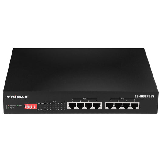 Edimax GS-1008PL V2 network switch, Managed, 8-port, Power over Ethernet (PoE), black