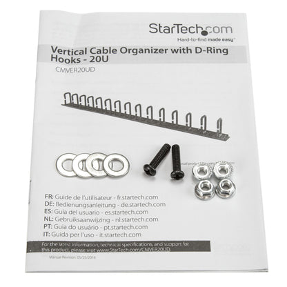 StarTech.com Vertical Cable Organizer with D-Ring Hooks - 20U - 2.8ft.