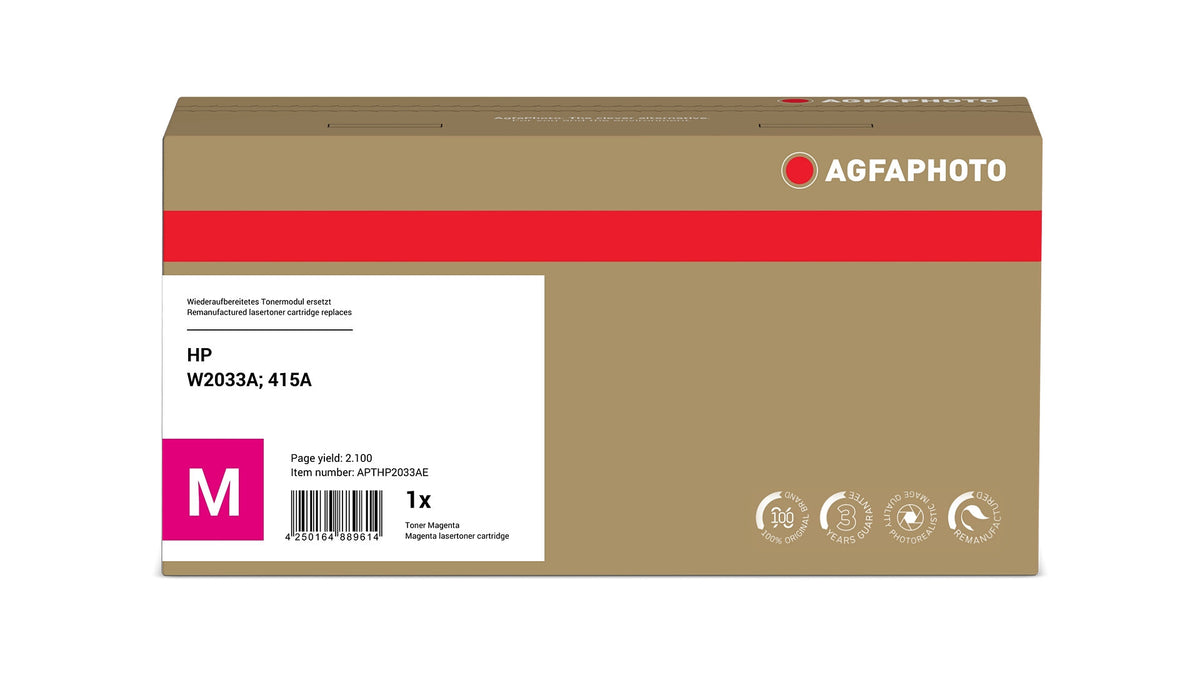 AgfaPhoto Compatible Toner Cartridge, Magenta, Replacement for HP W2033A, 415A, 2100 Pages