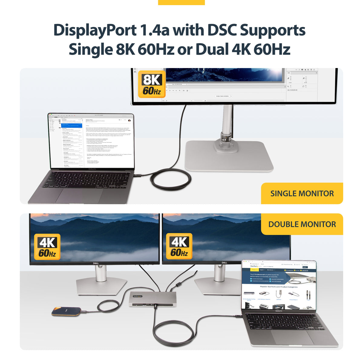 StarTech.com 6.6ft (2m) Active Thunderbolt 4 Cable, 40Gbps, 100W Power Delivery, 4K/8K Video, Intel-Certified Thunderbolt Cable - Compatible w/ USB4/Thunderbolt 4/ USB 3.2/ USB Type-C/DisplayPort/Thunderbolt 3