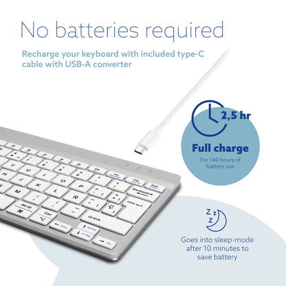 R-Go Tools Ergonomic keyboard R-Go Compact Break, compact keyboard with break software, QWERTY (ES), Bluetooth, white
