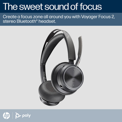 HP Poly Voyager Focus 2 Microsoft Teams Certified USB-C-C Headset +USB-C/A Adapter +Charging Stand