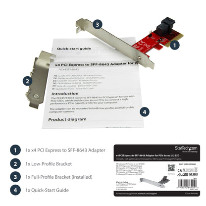 StarTech.com x4 PCI Express to SFF-8643 Adapter for PCIe NVMe U.2 SSD