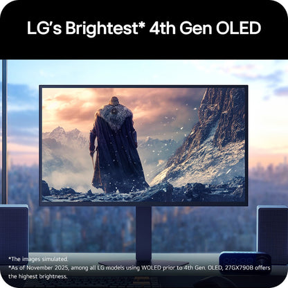 LG UltraGear GX7 WOLED 27-inch 4th Gen. QHD Gaming Monitorㅣ27GX790B with Dual-Mode(720Hz@HD, 540Hz@QHD), 0.02ms(GtG), DP2.1, VESA DisplayHDR™ True Black 500