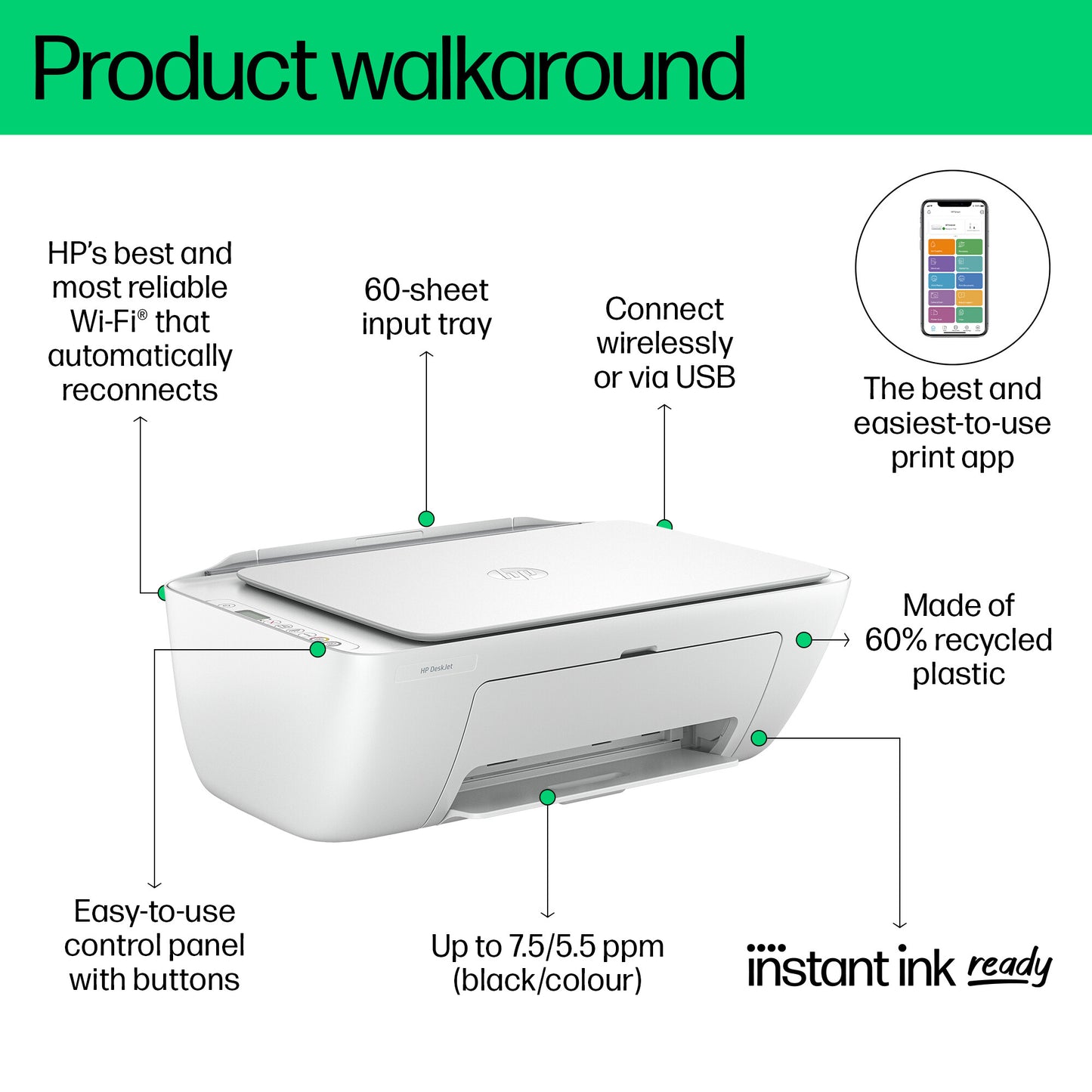 HP DeskJet 2810e Wireless All-in-One Color Printer, Instant Ink; Copier, Scanner