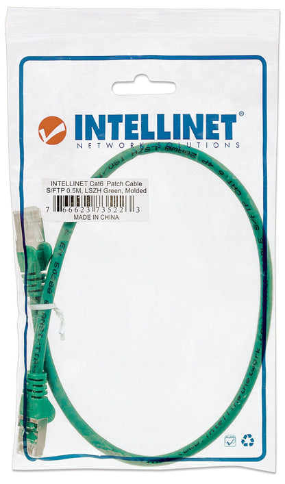 Intellinet Network Patch Cable, Cat5e, 3m, Green, CCA, SF/UTP, PVC, RJ45, Gold Plated Contacts, Snagless, Booted, Lifetime Warranty, Polybag