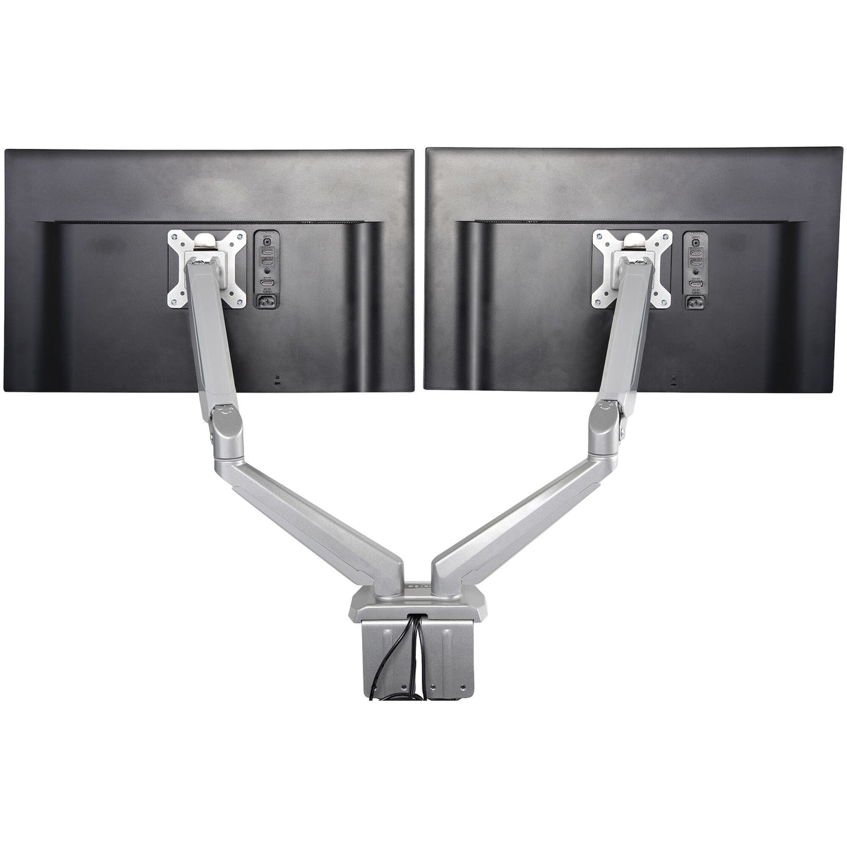 StarTech.com Desk Mount Dual Monitor Arm with USB & Audio, Desk Clamp VESA Mount for up to 32" (17.6lb/8kg) Displays, Ergonomic Full Motion Dual Monitor Arm - Silver