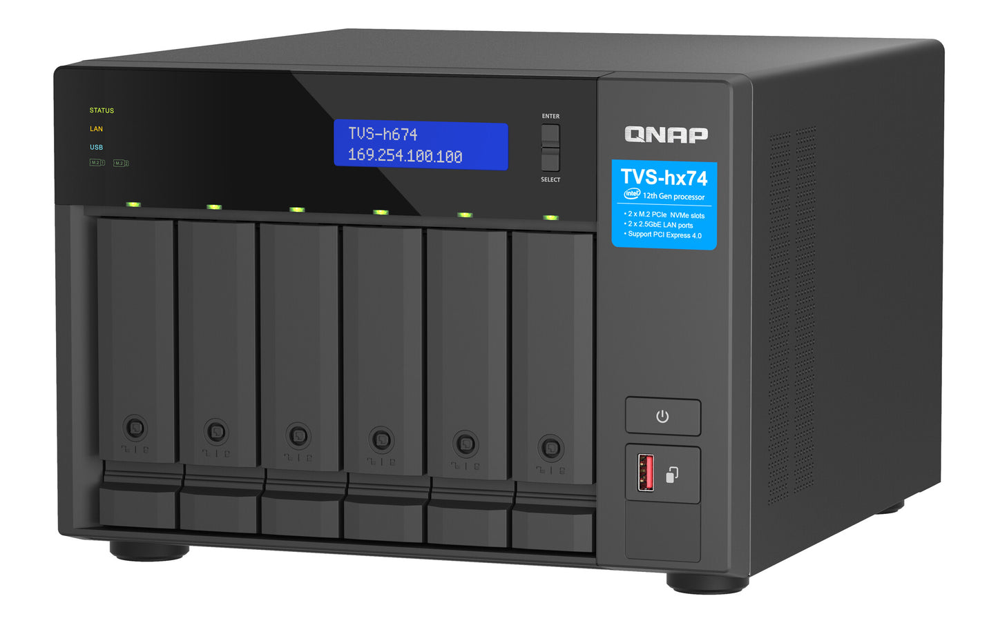 QNAP TVS-H674 NAS Tower Intel® Core™ i5 i5-12400 32 GB DDR4 0 TB QuTS hero Black