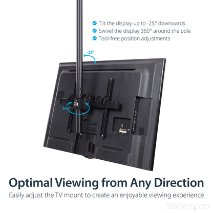 StarTech.com TV Ceiling Mount - Full-Motion Universal Hanging Single Screen Mount with Adjustable Telescopic Long Pole - Tilt / Swivel - VESA Bracket for 32”-75" Displays