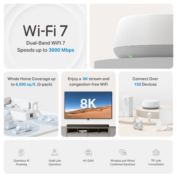 TP-Link DECO BE22(1-PACK) mesh wi-fi system Dual-band (2.4 GHz / 5 GHz) Wi-Fi 7 (802.11be) White 2 Internal