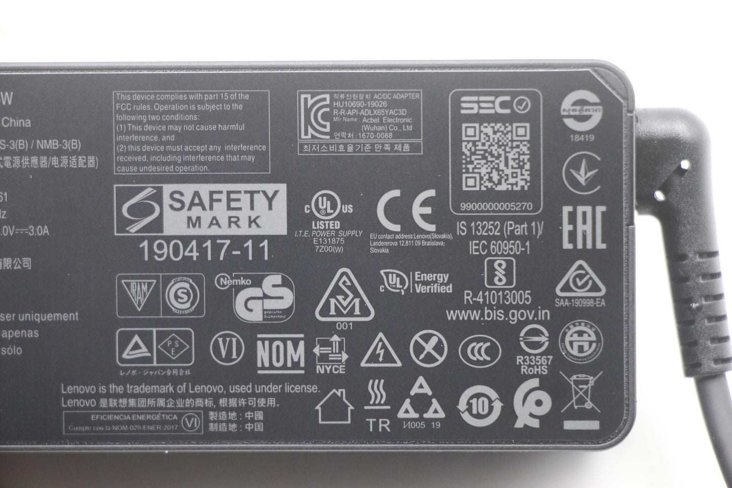 Lenovo 5A10W86261 power adapter/inverter Indoor 65 W Black