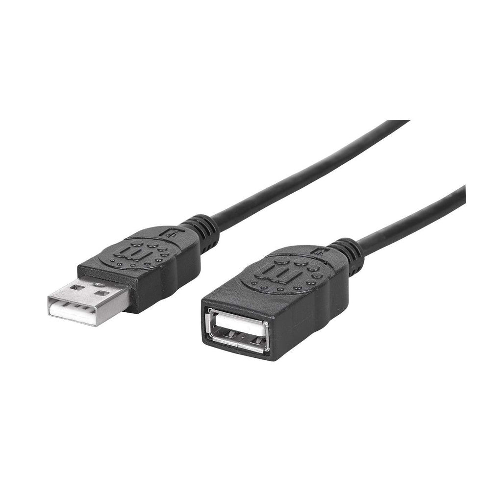 Manhattan USB-A to USB-A Extension Cable, 1.8m, Male to Female, 480 Mbps (USB 2.0), Equivalent to USBEXTAA6BK, Hi-Speed USB, Black, Lifetime Warranty, Polybag