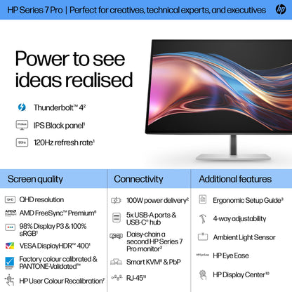 HP Series 7 Pro 27 inch QHD Thunderbolt 4 Monitor - 727pu