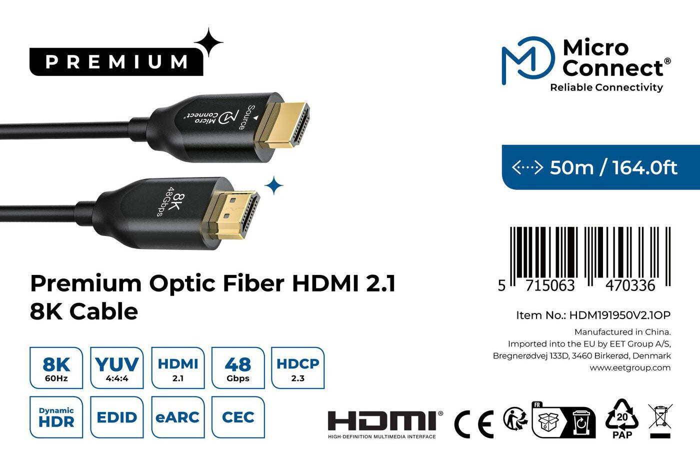 Microconnect HDM191950V2.1OP HDMI cable 50 m HDMI Type A (Standard) Black