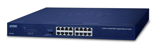 PLANET GSW-1601 network switch, Unmanaged, 16-port, blue