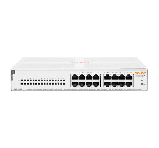 HPE Aruba Networking Aruba Instant On 1430 16G Class4 PoE 124 W network switch, Unmanaged, 16-port, white