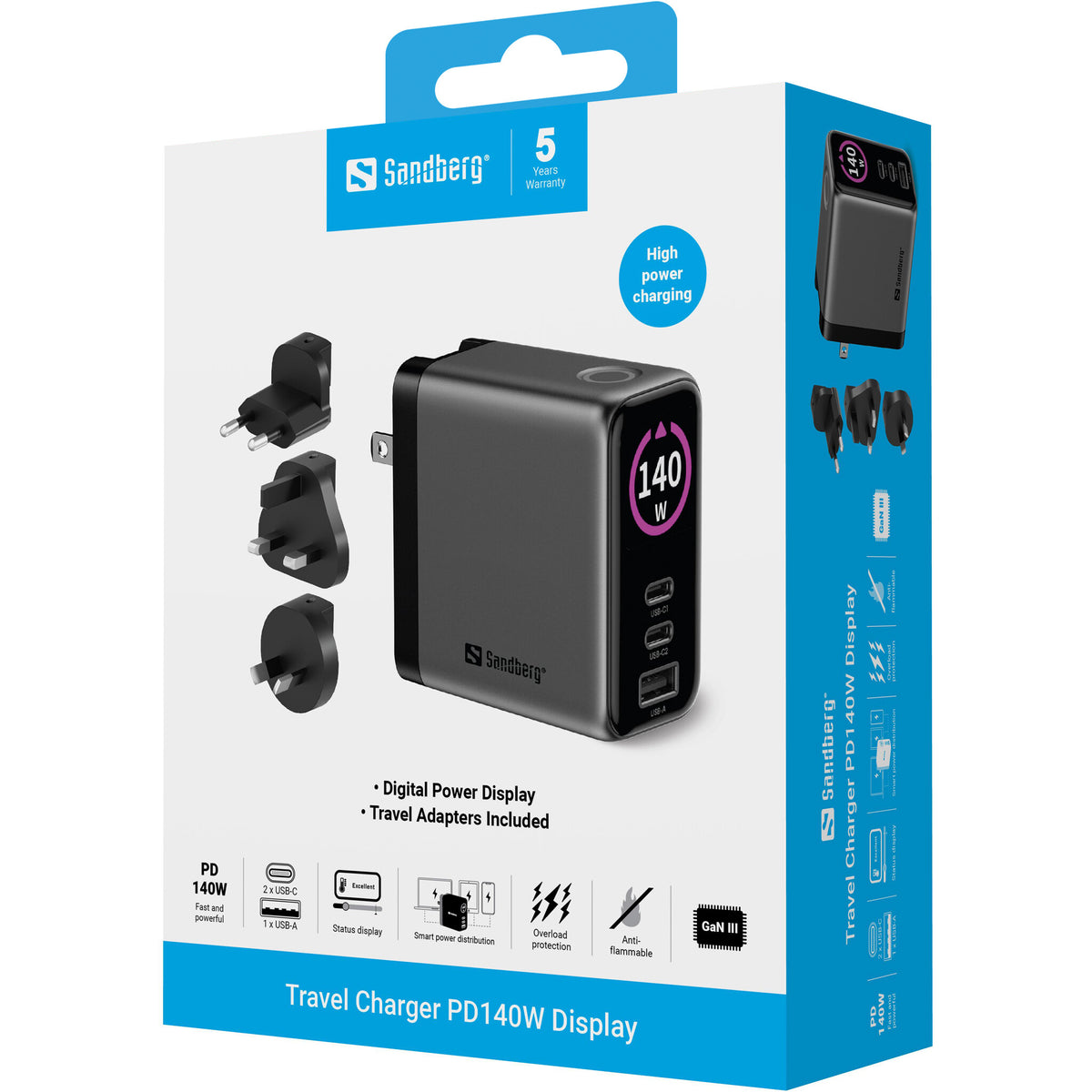 Sandberg Travel Charger PD140W Display