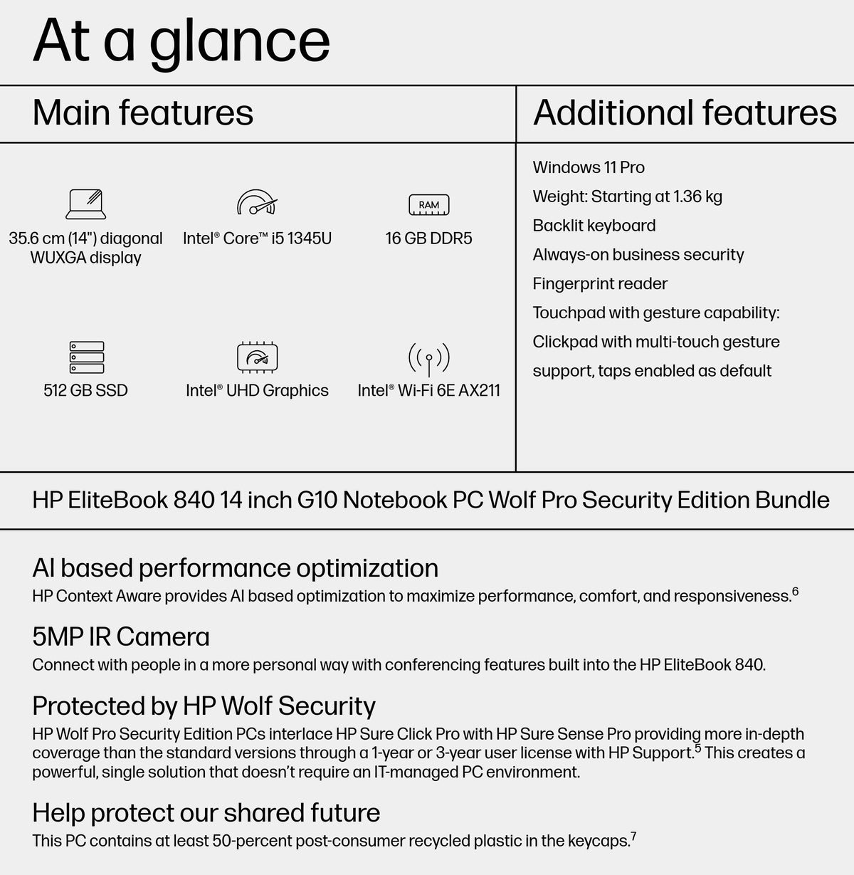 HP EliteBook 840 G10 Intel® Core™ i5 i5-1345U Laptop 35.6 cm (14") WUXGA 16 GB DDR5-SDRAM 512 GB SSD Wi-Fi 6E (802.11ax) Windows 11 Pro Silver