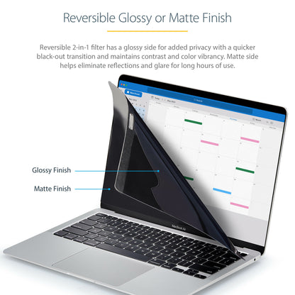 StarTech.com Laptop Privacy Screen for 13 inch MacBook Pro & MacBook Air - Magnetic Removable Security Filter - Blue Light Reducing Screen Protector 16:10 - Matte/Glossy - +/-30 Degree