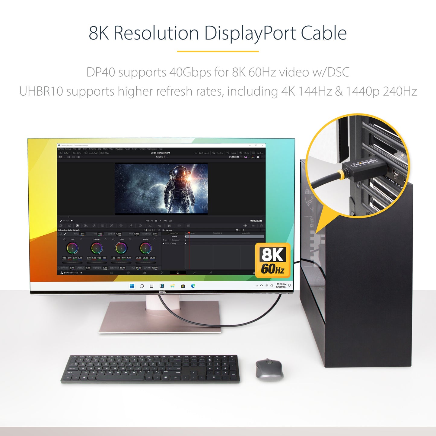 StarTech.com 1m DisplayPort 2.1 Cable, VESA Certified DP40 DisplayPort Cable w/UHBR10/HDR/HDCP 2.2, 8K 60Hz/4K 144Hz w/DSC 1.2a, 40Gbps, DP 2.1 Cable, UHD Monitor Cord, M/M