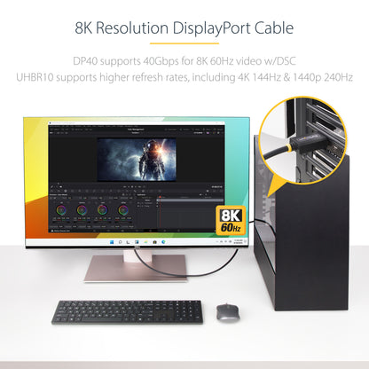 StarTech.com 1m DisplayPort 2.1 Cable, VESA Certified DP40 DisplayPort Cable w/UHBR10/HDR/HDCP 2.2, 8K 60Hz/4K 144Hz w/DSC 1.2a, 40Gbps, DP 2.1 Cable, UHD Monitor Cord, M/M