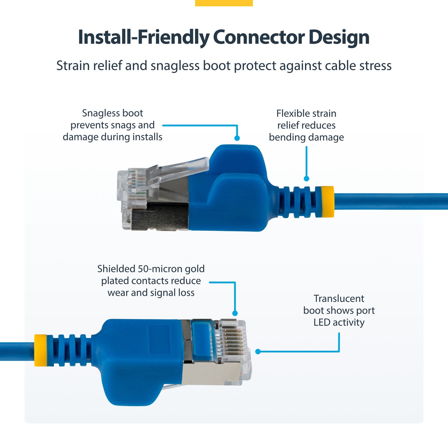 StarTech.com 50cm Blue Ultra Slim Cat6A Ethernet Cable, Snagless, FTP, Pure Bare Copper Wire, 34AWG Slim RJ45 Network Patch Cord, Individually Tested
