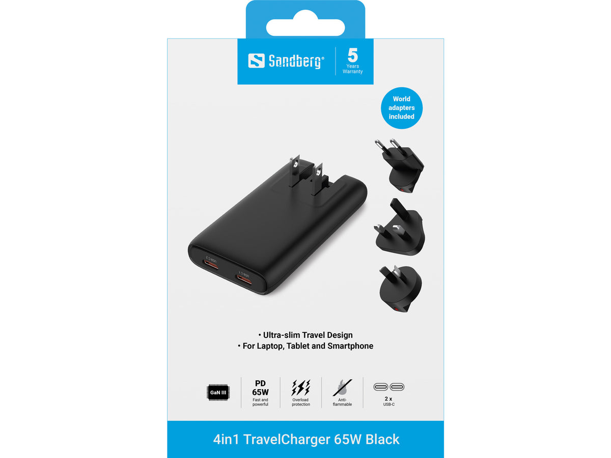 Sandberg 4in1 TravelCharger 65W Black