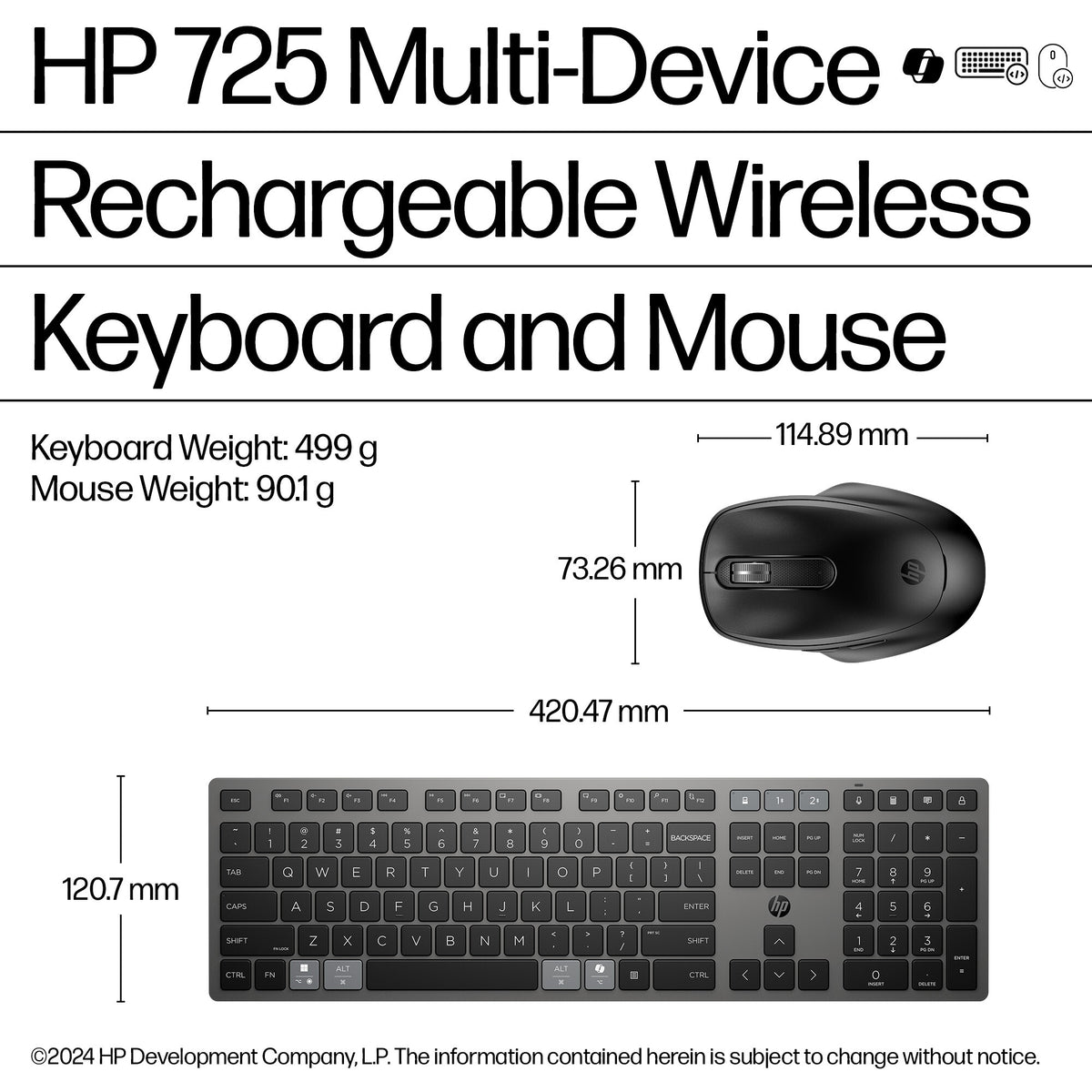 HP 720 Multi-Device Rechargeable Wireless Keyboard and Mouse Combo