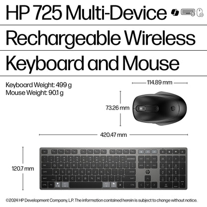 HP 720 Multi-Device Rechargeable Wireless Keyboard and Mouse Combo