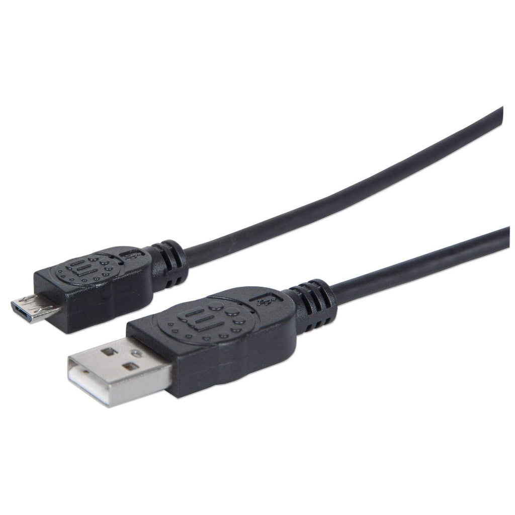 Manhattan USB-A to Micro-USB Cable, 1.8m, USB 2.0, 480 Mbps, Hi-Speed USB, Black, Lifetime Warranty, Equivalent to UUSBHAUB6
