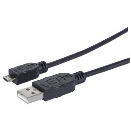 Manhattan USB-A to Micro-USB Cable, 1.8m, USB 2.0, 480 Mbps, Hi-Speed USB, Black, Lifetime Warranty, Equivalent to UUSBHAUB6