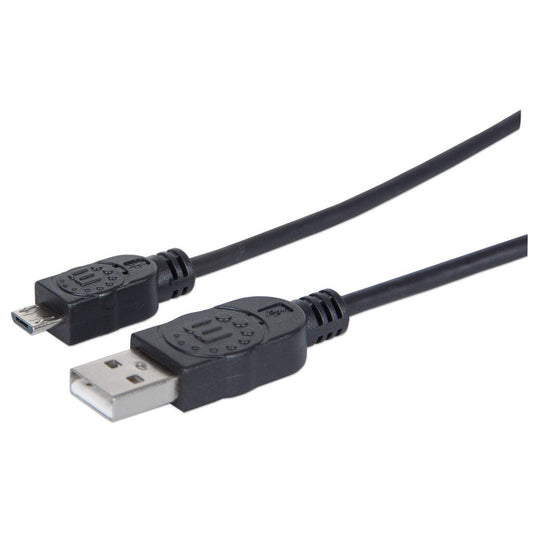 Manhattan USB-A to Micro-USB Cable, 1.8m, USB 2.0, 480 Mbps, Hi-Speed USB, Black, Lifetime Warranty, Equivalent to UUSBHAUB6