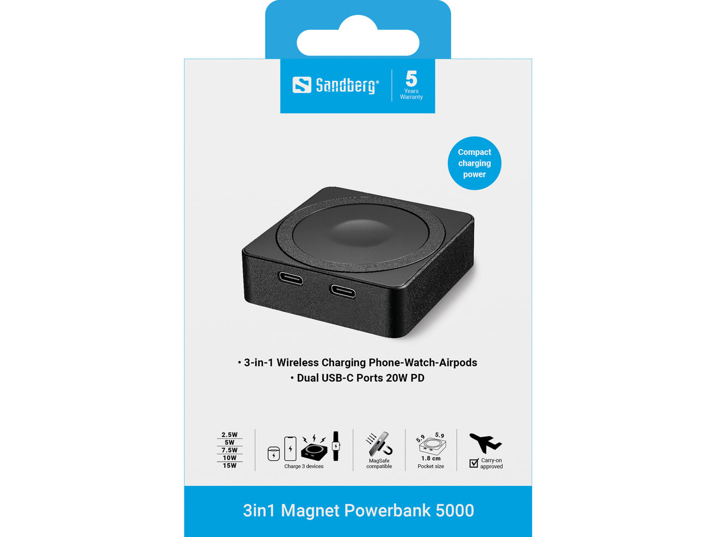 Sandberg 3in1 Magnet Powerbank 5000