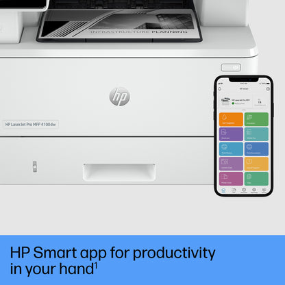 HP LaserJet Pro 4102dw Wireless Multifunction Black and white Printer, Copier, Scanner; Duplex