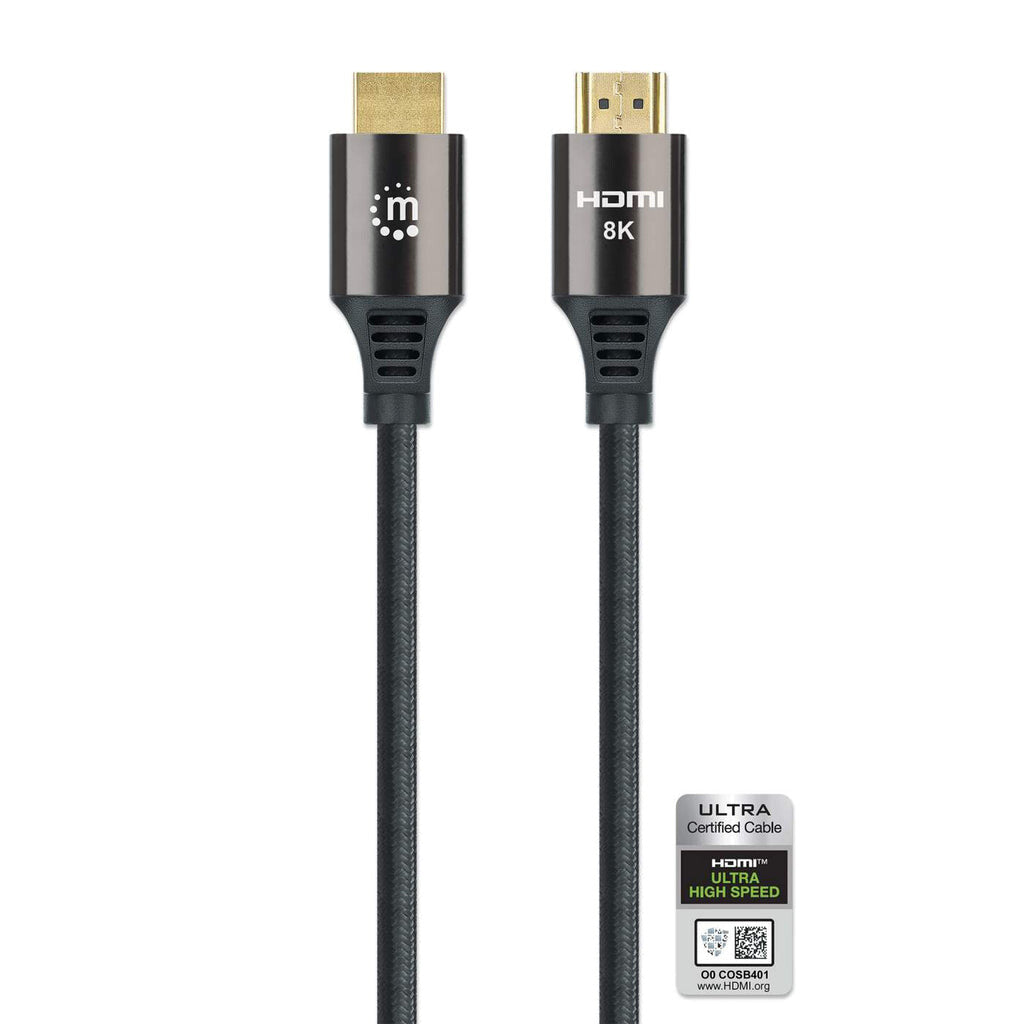 Manhattan Certified HDMI 8K@60Hz Cable with Ethernet, 2m, Suitable for ALL 8K, 4K & 1080p/HD Uses, 4K@120Hz, Black, Ultra High Speed, Lifetime Warranty, Equivalent to HDMI21-CBL-8K60-2M / HDMM21V2M