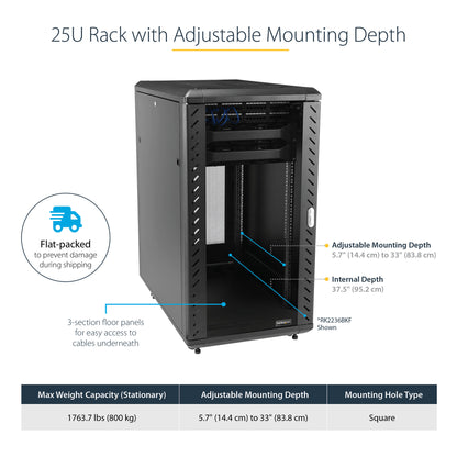 StarTech.com 25U Enterprise-Grade Server Rack Cabinet, 19in Enclosed 4-Post Rack with 33in (83cm) Mounting Depth and 1764lb (800kg) Weight Capacity