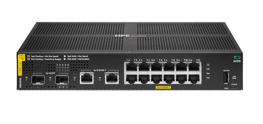 HPE Aruba Networking CX 6000 12p 10M/100M/1G Class4 PoE 2p SFP 1G 139 W Switch, Managed, 12-port