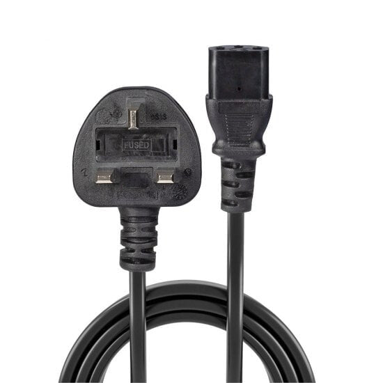 Lindy 10m UK 3 Pin Plug to IEC C13 Mains Power Cable, Black