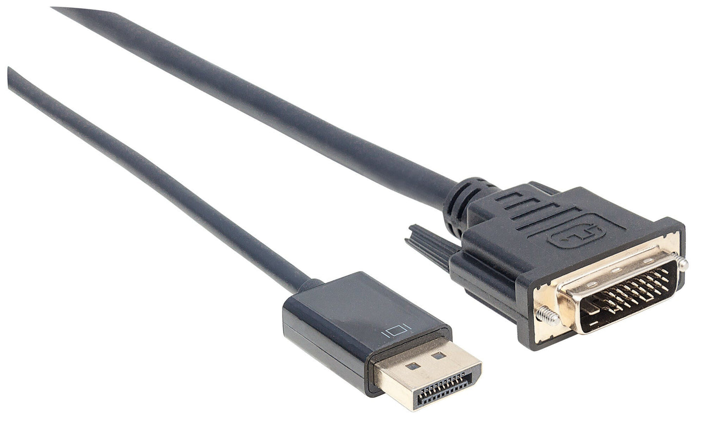 Manhattan DisplayPort 1.2a to DVI-D 24+1 Cable, 1080p@60Hz, 3m, Male to Male, Passive, Equivalent to DP2DVIMM10, Compatible with DVD-D, Black, Three Year Warranty, Polybag