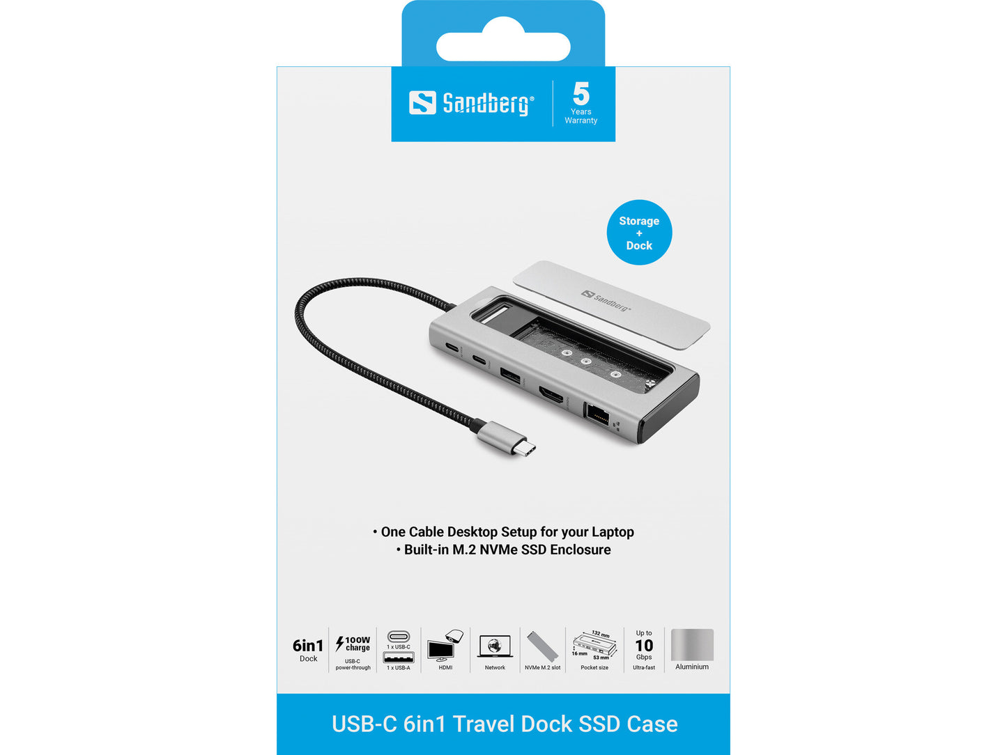 Sandberg USB-C 6in1 Travel Dock SSD Case