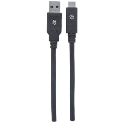 Manhattan USB-C to USB-A Cable, 2m, USB 3.0 (aka USB 3.2 Gen 1), 5 Gbps, 3A Fast Charging, SuperSpeed USB, Black, Lifetime Warranty